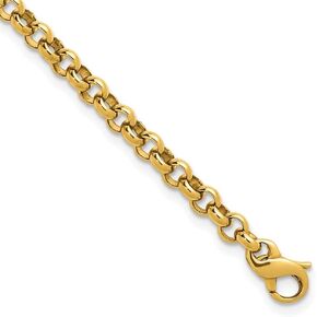 Diamond2Deal 14K Yellow Gold Polished 4.3mm Solid Rolo Link Bracelet 8"