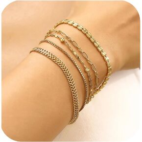 wgoud Gold Bracelets for Women Trendy, 14K Real Gold Plated Link Chain Bracelets for Women Waterproof, Adjustable Gold Stack Bracelet Set Jewelry Gifts for Women.