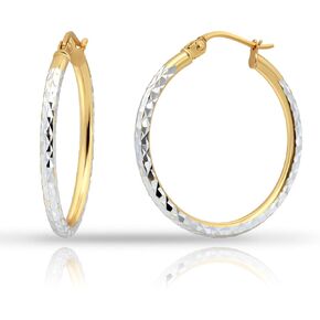 Hoops & Loops 925 Sterling Silver Two-Tone Yellow Gold and Silver Diamond-Cut Click-Top Hoop Earrings for Women, 25mm - 50mm in Kuwait