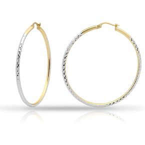 Hoops & Loops 925 Sterling Silver Two-Tone Yellow Gold and Silver Diamond-Cut Click-Top Hoop Earrings for Women, 25mm - 50mm