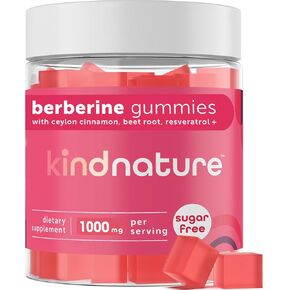 Kind Nature 1000mg Berberine Gummies - Sugar Free Natural Berberine Supplement Gummies with Ceylon Cinnamon & Beet Root - Non GMO, 3rd Party Tested Berberine Complex