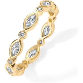 PAVOI 14K Gold Plated Cubic Zirconia Stackable Ring | Marquise Eternity Band For Women | Plated Gold Stacking Ring