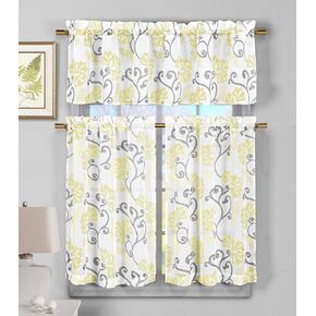 Duck River Textile Rivietta Floral Kitchen Curtain & Tier Set, 58x15 (1 Piece) 29x36 (2 Pieces), Blush