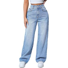 Straight Leg Jeans for Women High Waisted Stretchy Wide Leg Boyfriend Jeans Denim Pants