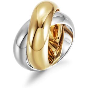 CIUNOFOR 14K Gold Plated Double Rings Simulated Cocktail Rings for Women Tow-color Statement Rings Wide Bands Parallel Bar Ring for Men Shows your Personality.