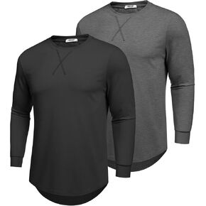 COOFANDY Mens Cotton T-Shirt Crew Neck Long Sleeve Tee Shirts Hipster Hip Hop Longline Casual Tops Gym Muscle Shirts