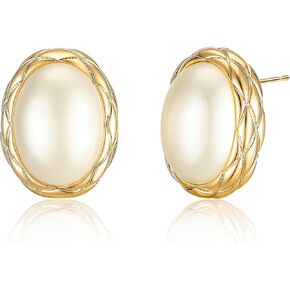 Pearl Earrings for Women, 14K Gold Plated Lightweight Pearl Drop Earrings Dangle Round Stud Jewelry Trendy for Women