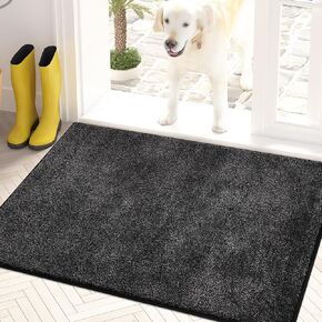 PURRUGS Dirt Trapper Door Mat 24" x 36", Non-Slip Machine Washable Entry Rug, Shoe Scraper, Dog Door Mat, Super Absorbent Welcome Mat for Front & Back Door, Muddy Shoes & Paws, Charcoal