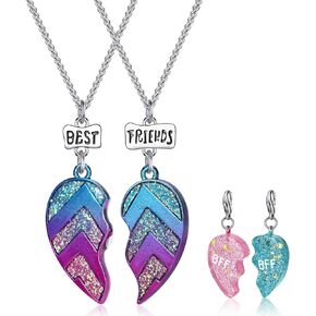Best Friends Half Heart Pendant Necklace for Children, Kid's Best Friend Jewelry,Friendship Gift Girls BFF Necklaces-Love
