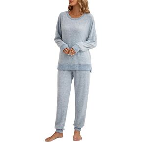 Famulily Women's 2 Piece Long Sleeve Side Split Ribbed Sweatshirt with Elastic Cuff Jogger Loose Lounge Sets