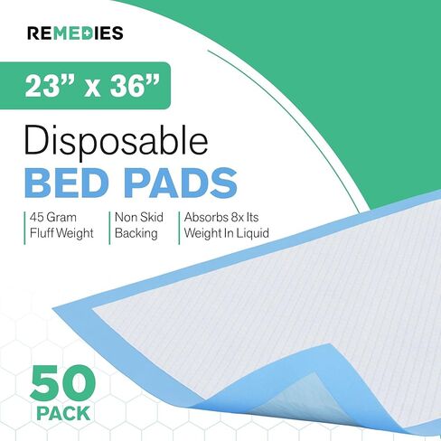 Remedies - Bed Pads Disposable Adults, Seniors, Kids & Puppy Pads - 23" x 36" - Large Disposable Underpads - 50 Count, Incontinence Underpads for Beds & Furniture, Dog Pee Pads, Dogs Chucks Pads in Saudi Arabia