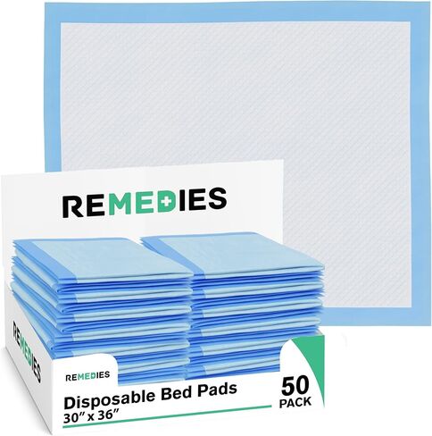 Remedies - Bed Pads Disposable Adults, Seniors, Kids & Puppy Pads - 23" x 36" - Large Disposable Underpads - 50 Count, Incontinence Underpads for Beds & Furniture, Dog Pee Pads, Dogs Chucks Pads in Saudi Arabia