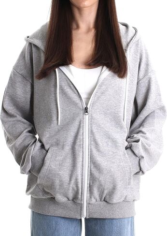 Oversized Women's Casual Full-Zip Hoodie Lightweight Long Sleeve Sweatshirt Casual Jacket with Pocket in Saudi Arabia