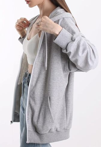 Oversized Women's Casual Full-Zip Hoodie Lightweight Long Sleeve Sweatshirt Casual Jacket with Pocket in Saudi Arabia