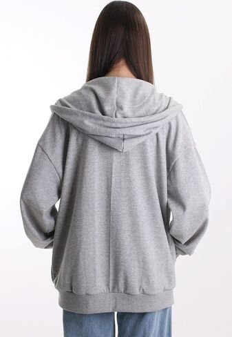 Oversized Women's Casual Full-Zip Hoodie Lightweight Long Sleeve Sweatshirt Casual Jacket with Pocket in Saudi Arabia