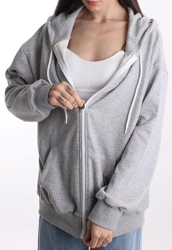 Oversized Women's Casual Full-Zip Hoodie Lightweight Long Sleeve Sweatshirt Casual Jacket with Pocket in Saudi Arabia