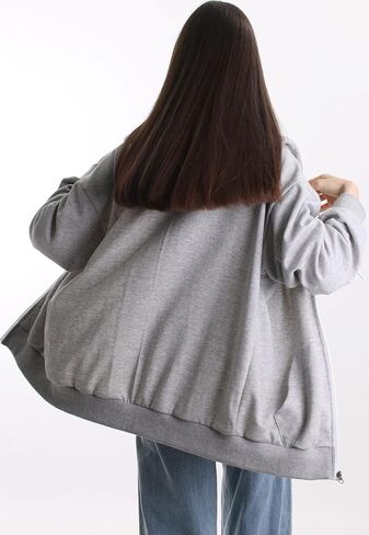 Oversized Women's Casual Full-Zip Hoodie Lightweight Long Sleeve Sweatshirt Casual Jacket with Pocket in Saudi Arabia