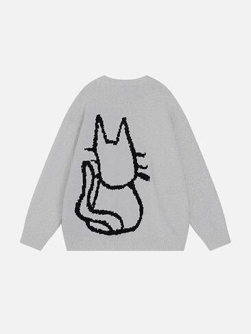 Aelfric Eden Women's Pullover Sweater Hand Drawn Cat Graphic Printed Oversized Sweater Fall Winter Fashion Couple Tops in Saudi Arabia