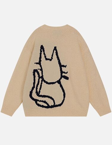 Aelfric Eden Women's Pullover Sweater Hand Drawn Cat Graphic Printed Oversized Sweater Fall Winter Fashion Couple Tops in Saudi Arabia