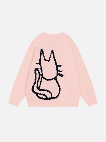 Aelfric Eden Women's Pullover Sweater Hand Drawn Cat Graphic Printed Oversized Sweater Fall Winter Fashion Couple Tops in Saudi Arabia