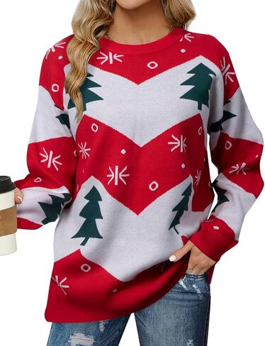 عيد الميلاد البلوزات للنساء 2024 ندفة الثلج الرنة عطلة سترة قبيحة شجرة عيد الميلاد المتضخم بلوفر مغزول القمم in Kuwait