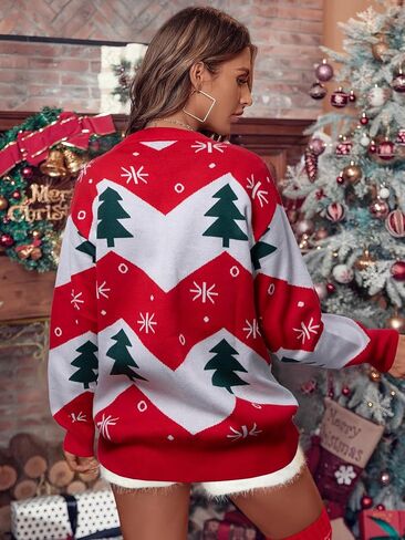 عيد الميلاد البلوزات للنساء 2024 ندفة الثلج الرنة عطلة سترة قبيحة شجرة عيد الميلاد المتضخم بلوفر مغزول القمم in Kuwait