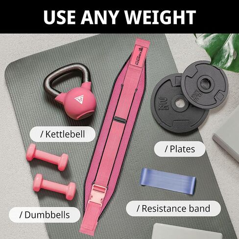 حزام تمرين الورك مع بطانة مقاومة للانزلاق - سهل الاستخدام مع الدمبل أو Kettlebell أو الأطباق - يحمي الوركين في صالة الألعاب الرياضية أو التدريبات المنزلية أو أثناء التنقل (أسود) in Kuwait