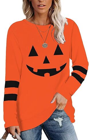 Womens Long Sleeve Funny Holiday Graphic Halloween Jack O Lantern Pumpkin Shirts in Saudi Arabia
