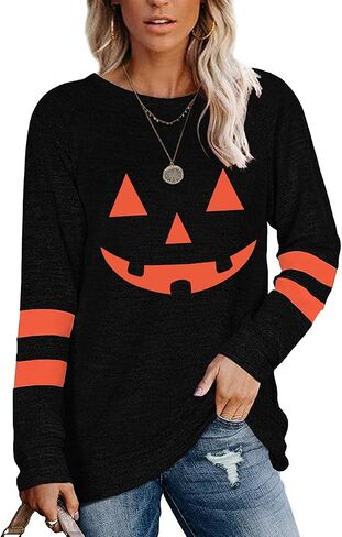 Womens Long Sleeve Funny Holiday Graphic Halloween Jack O Lantern Pumpkin Shirts in Saudi Arabia
