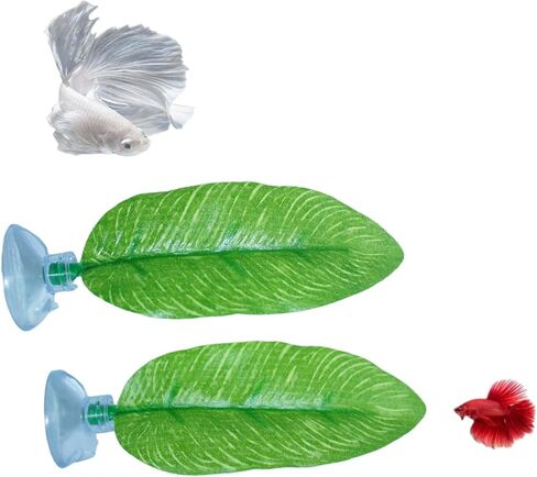 DOBA No Wire Betta Bed Leaf Hammock, Silk Betta Fish Leaf Hammocks Pad Lounger Toys Lightweight and Realistic Fish Hideout Plastic Aquarium Plants Accessories for Fish Tank Decorations (1pcs), Green in Kuwait