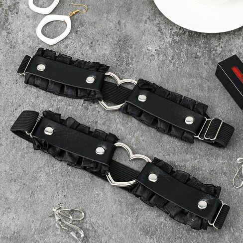 2Pcs Lace Heart Thigh Garter Belt, Adjustable Leg Garters for Thigh, Black Thigh Garter Band Heart Leg Garter Wedding Lace Garter Thigh Strap Heart Leg Ring Thigh Garters for Women Bride Party Cosplay in Saudi Arabia
