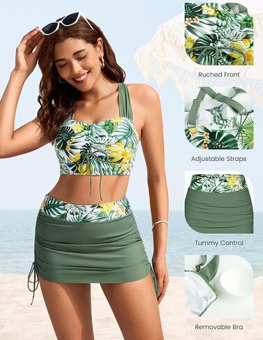 Kate Kasin Women's High Waist Bikini Set 2 Piece Crop Top Swim Skirt Modest Swimsuit Tummy Control Bathing Suit in Saudi Arabia