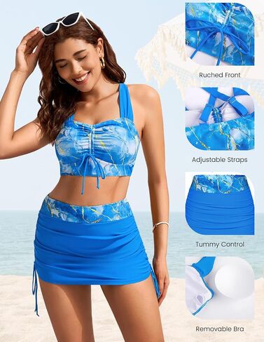 Kate Kasin Women's High Waist Bikini Set 2 Piece Crop Top Swim Skirt Modest Swimsuit Tummy Control Bathing Suit in Saudi Arabia