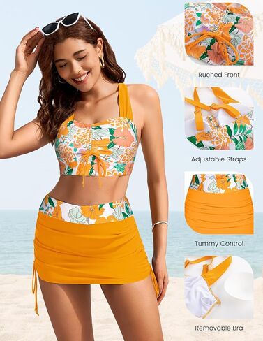 Kate Kasin Women's High Waist Bikini Set 2 Piece Crop Top Swim Skirt Modest Swimsuit Tummy Control Bathing Suit in Saudi Arabia