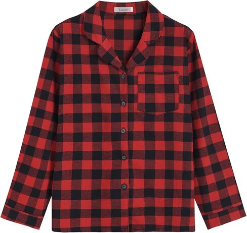 Latuza Women's Plaid Flannel Pajama Shirt Button Down Long Sleeve Pj Top in Saudi Arabia