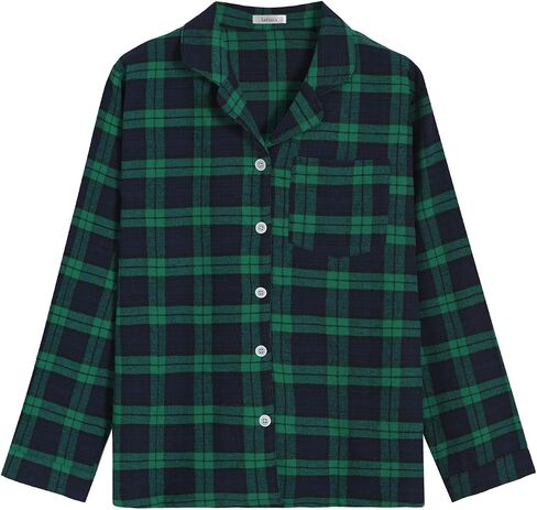 Latuza Women's Plaid Flannel Pajama Shirt Button Down Long Sleeve Pj Top in Saudi Arabia