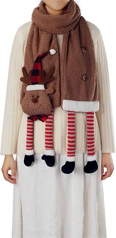 Christmas Cute Reindeer Scarf, Unisex Winter Warm Flannel Long Scarf Xmas Scarf, Cartoon Shawl Scarf with Elk Doll in Saudi Arabia