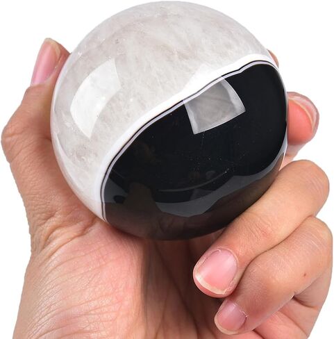 كرة كريستال كبيرة من JIC Gem شيفرون جمشت شفاء بلورات مع حامل خشبي للتأمل ديكور المنزل 4 بوصة (100 مم) in Kuwait