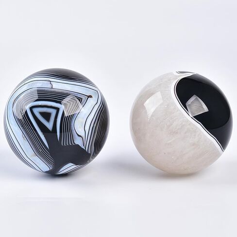 كرة كريستال كبيرة من JIC Gem شيفرون جمشت شفاء بلورات مع حامل خشبي للتأمل ديكور المنزل 4 بوصة (100 مم) in Kuwait