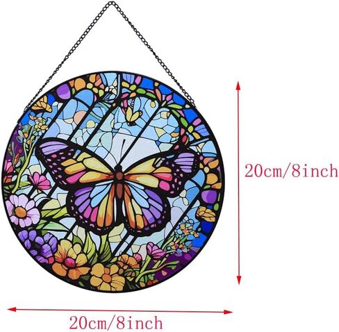 8'' Butterfly Stained Glass Window Hanging, Hand Painted Suncatcher Window Decor Glass Panels Art Decor Home Gifts for Grandmother, Mom, Daughter (Butterfly A) in Saudi Arabia