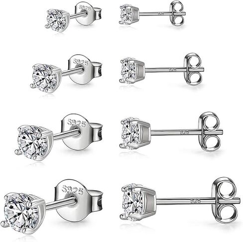 925 Sterling Silver Stud earrings Set | White Gold Plated Hypoallergenic Stud Earrings | Cubic Zirconia Stud Earrings for Women (2mm,3mm,4mm,5mm,6mm,7mm) 8 CZ colors options in Saudi Arabia