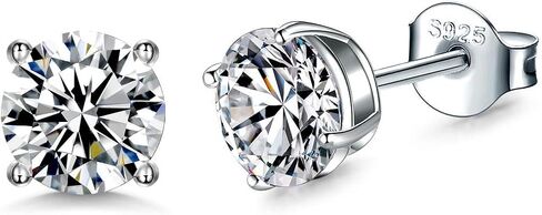 925 Sterling Silver Stud earrings Set | White Gold Plated Hypoallergenic Stud Earrings | Cubic Zirconia Stud Earrings for Women (2mm,3mm,4mm,5mm,6mm,7mm) 8 CZ colors options in Saudi Arabia