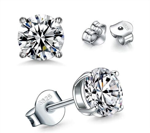 925 Sterling Silver Stud earrings Set | White Gold Plated Hypoallergenic Stud Earrings | Cubic Zirconia Stud Earrings for Women (2mm,3mm,4mm,5mm,6mm,7mm) 8 CZ colors options in Saudi Arabia