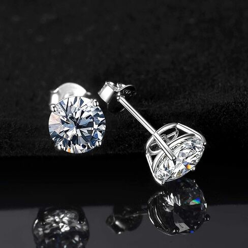 925 Sterling Silver Stud earrings Set | White Gold Plated Hypoallergenic Stud Earrings | Cubic Zirconia Stud Earrings for Women (2mm,3mm,4mm,5mm,6mm,7mm) 8 CZ colors options in Saudi Arabia