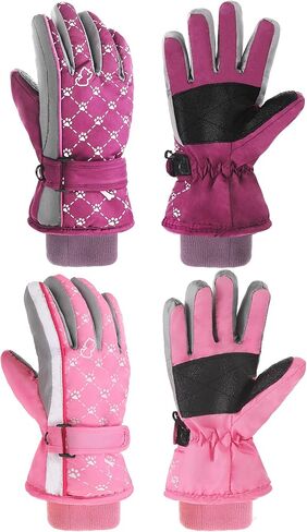 نيوكوت 2 أزواج أطفال قفازات الثلوج الشتوية قفازات التزلج الدافئة الأطفال ركوب على الجليد قفازات الثلج قفازات مقاومة للماء للأطفال في الهواء الطلق قفازات الشتاء للبنين الفتيات (الوردي الفاتح، الأرجواني، نمط أنيق) in Kuwait