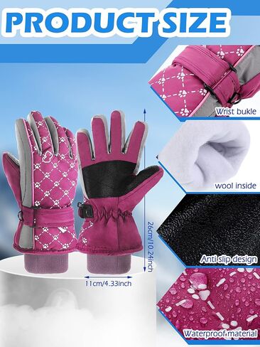 نيوكوت 2 أزواج أطفال قفازات الثلوج الشتوية قفازات التزلج الدافئة الأطفال ركوب على الجليد قفازات الثلج قفازات مقاومة للماء للأطفال في الهواء الطلق قفازات الشتاء للبنين الفتيات (الوردي الفاتح، الأرجواني، نمط أنيق) in Kuwait
