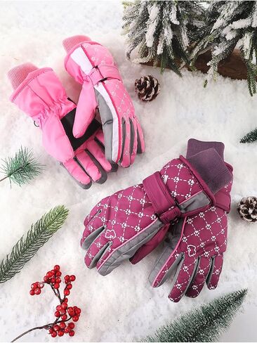 نيوكوت 2 أزواج أطفال قفازات الثلوج الشتوية قفازات التزلج الدافئة الأطفال ركوب على الجليد قفازات الثلج قفازات مقاومة للماء للأطفال في الهواء الطلق قفازات الشتاء للبنين الفتيات (الوردي الفاتح، الأرجواني، نمط أنيق) in Kuwait