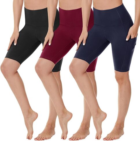 3 Pack Biker Shorts for Women with Pockets, High Waisted Plus Size Workout Spandex Yoga Shorts (S-3XL) in Saudi Arabia