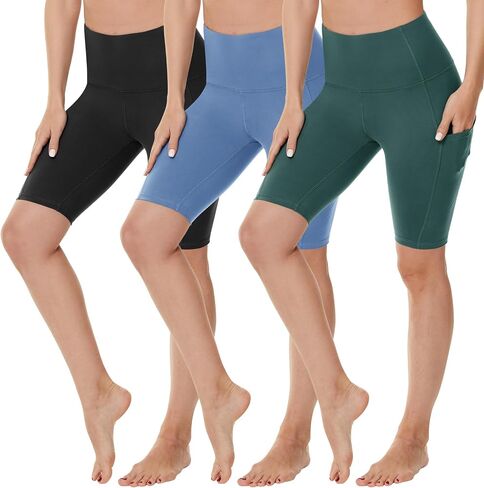 3 Pack Biker Shorts for Women with Pockets, High Waisted Plus Size Workout Spandex Yoga Shorts (S-3XL) in Saudi Arabia