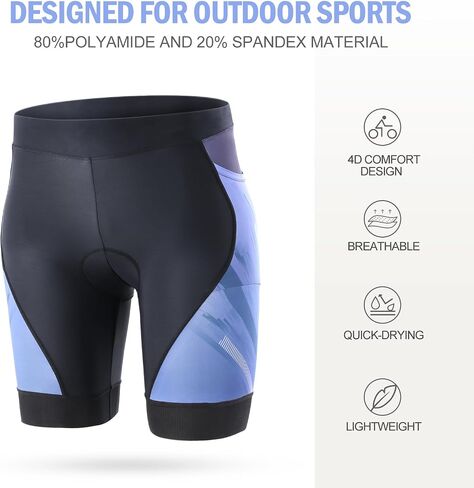 Womens Bike Shorts 4D Padded Cycling Shorts for Women with Pockets Wide Waistband Quick-Drying Blue in Saudi Arabia